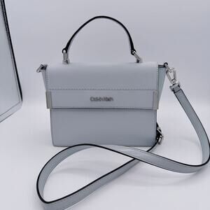 Calvin Klein Leather Handbag Crossbody Top Handle Light Gray Silver 8x6